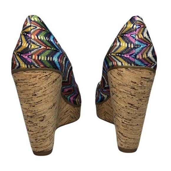 Nine West Wild Thing Sandals Womens Rainbow Cork Wedge Heel Peep Toe Size 9.5 - Picture 4 of 11